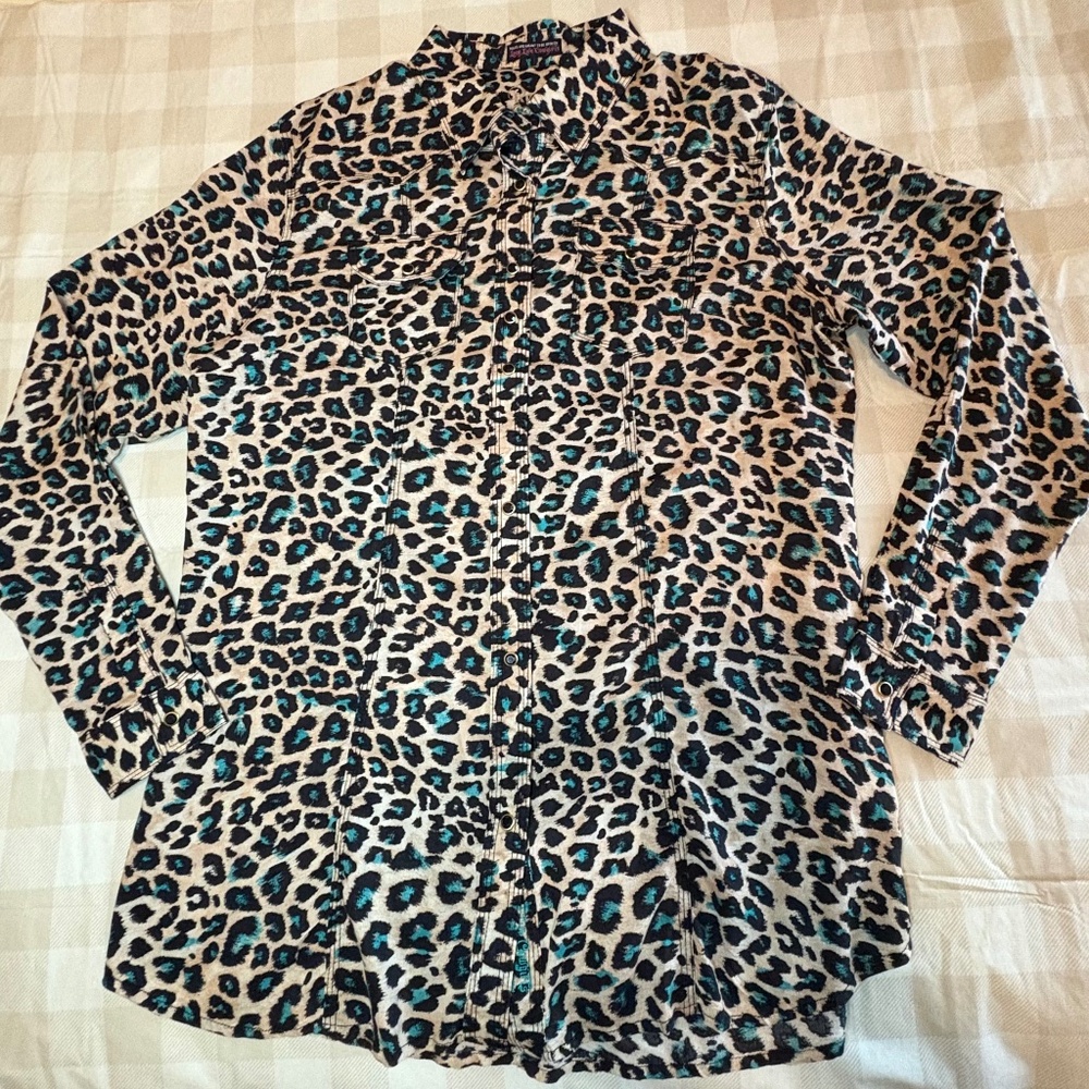 ROCK 47 by Wrangler Womens Leopard Print Long Sleeve Button Down
